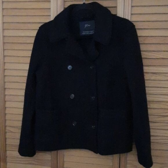 J.Crew Black Italian Boiled Wool Double Breasted Jacket Size 6 - Picture 1 of 8